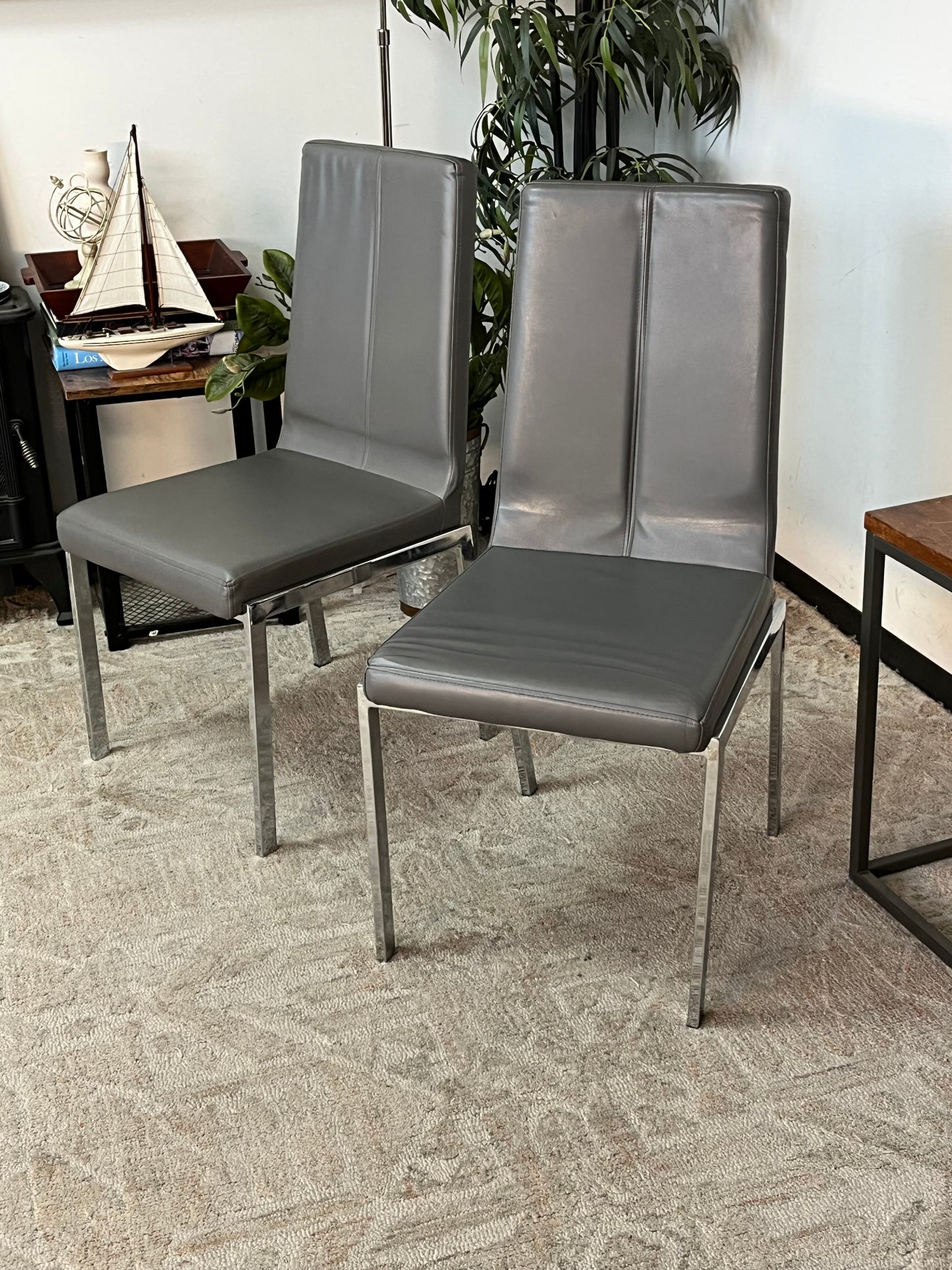 Modern Faux Leather Gray Chairs Set of 2