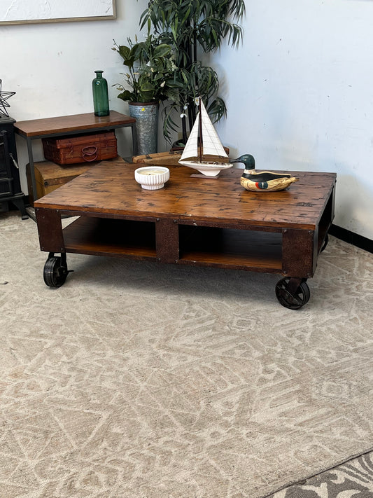 Rustic Style Rolling Coffee Table