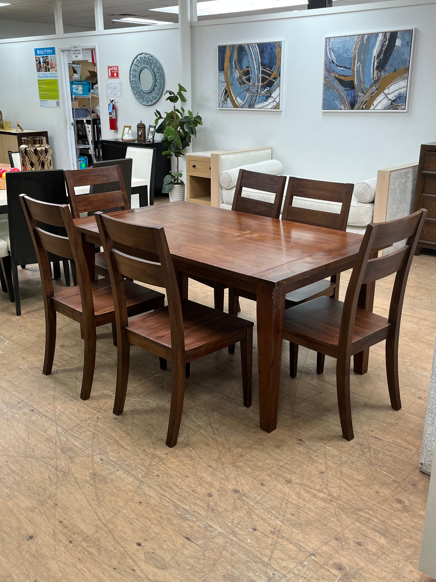 Rustic Style Wooden Dining Set With 6 Chairs
