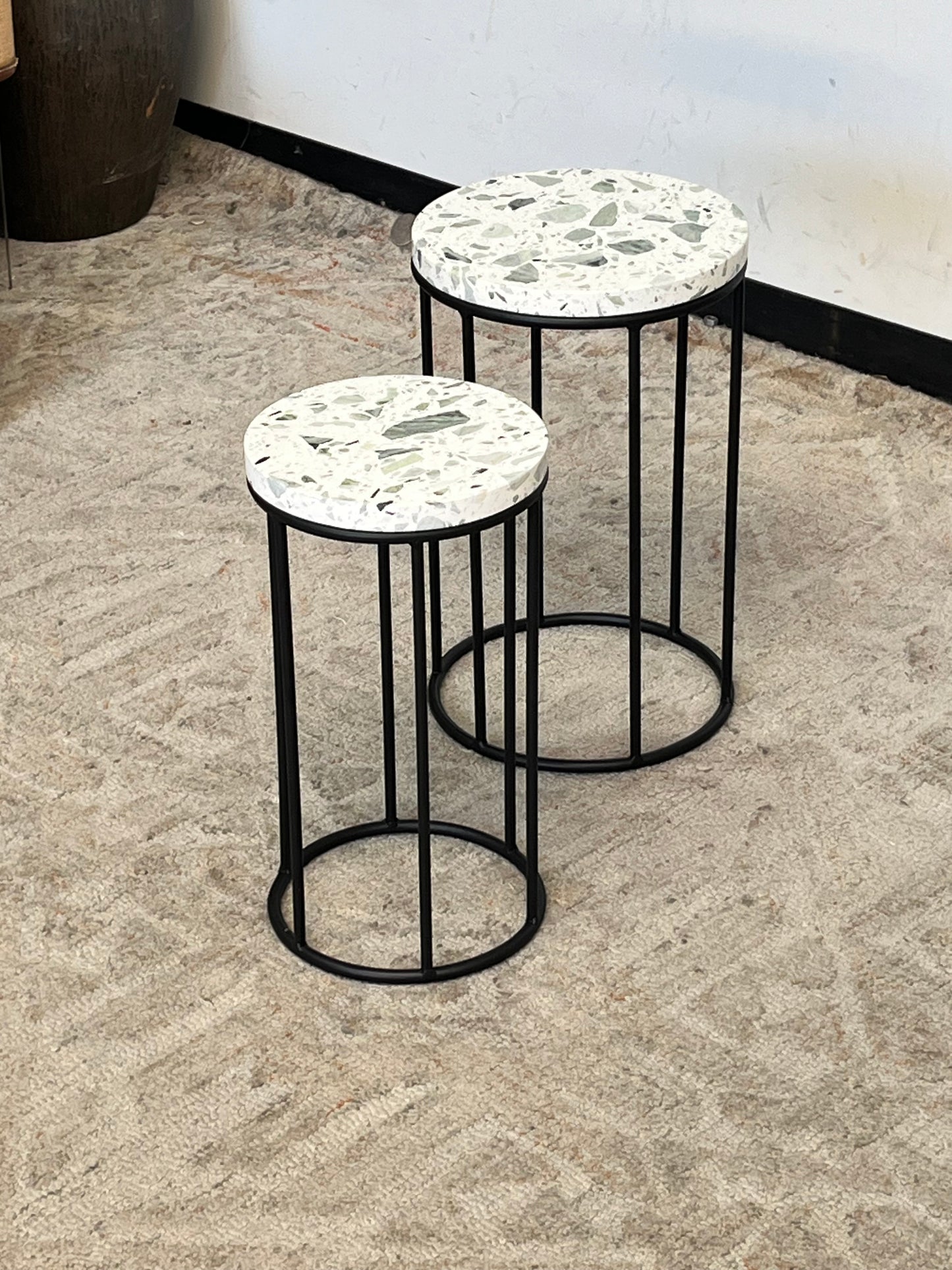 Pair of Modern Round Stone Top Side Tables