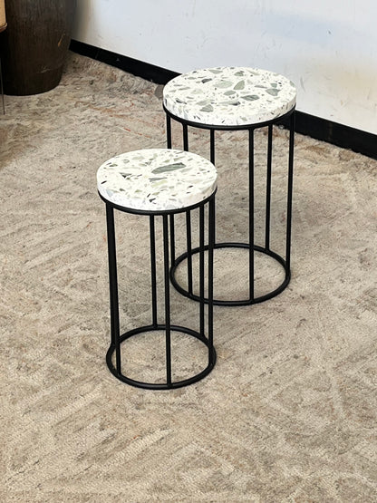 Pair of Modern Round Stone Top Side Tables