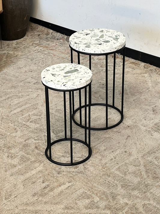 Pair of Modern Round Stone Top Side Tables
