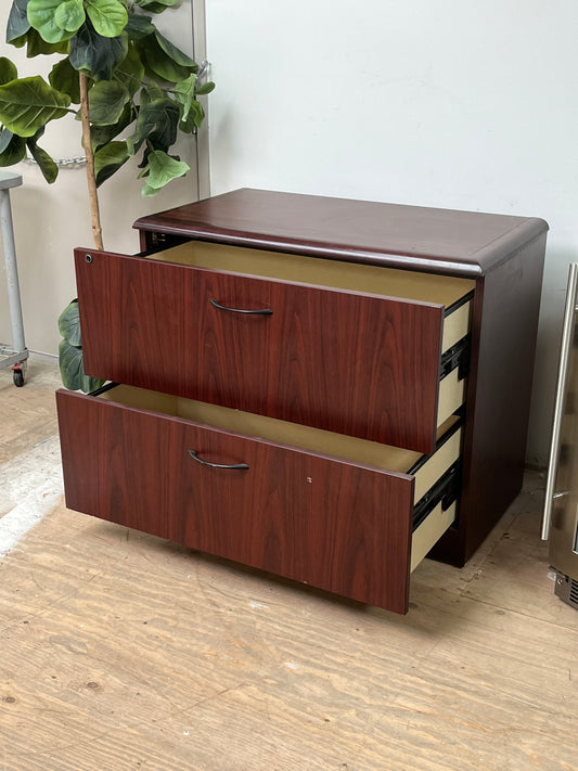 Red Wood Two Drawer File Cabinet