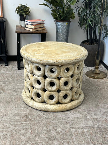 Outdoor Concrete Beige Ring Pattern Side Table