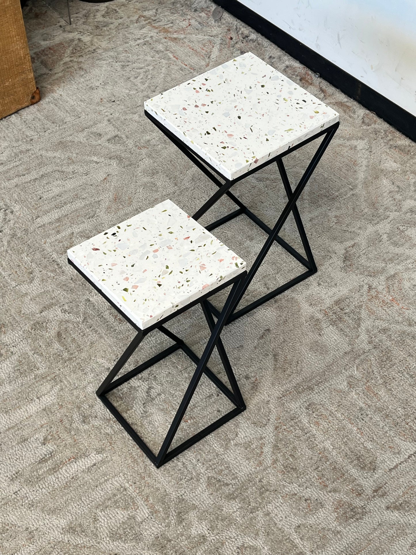 Pair of Modern Stone Top Square Side Tables