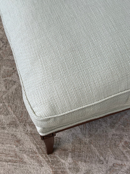 Upholstered Blue Linen Ottoman