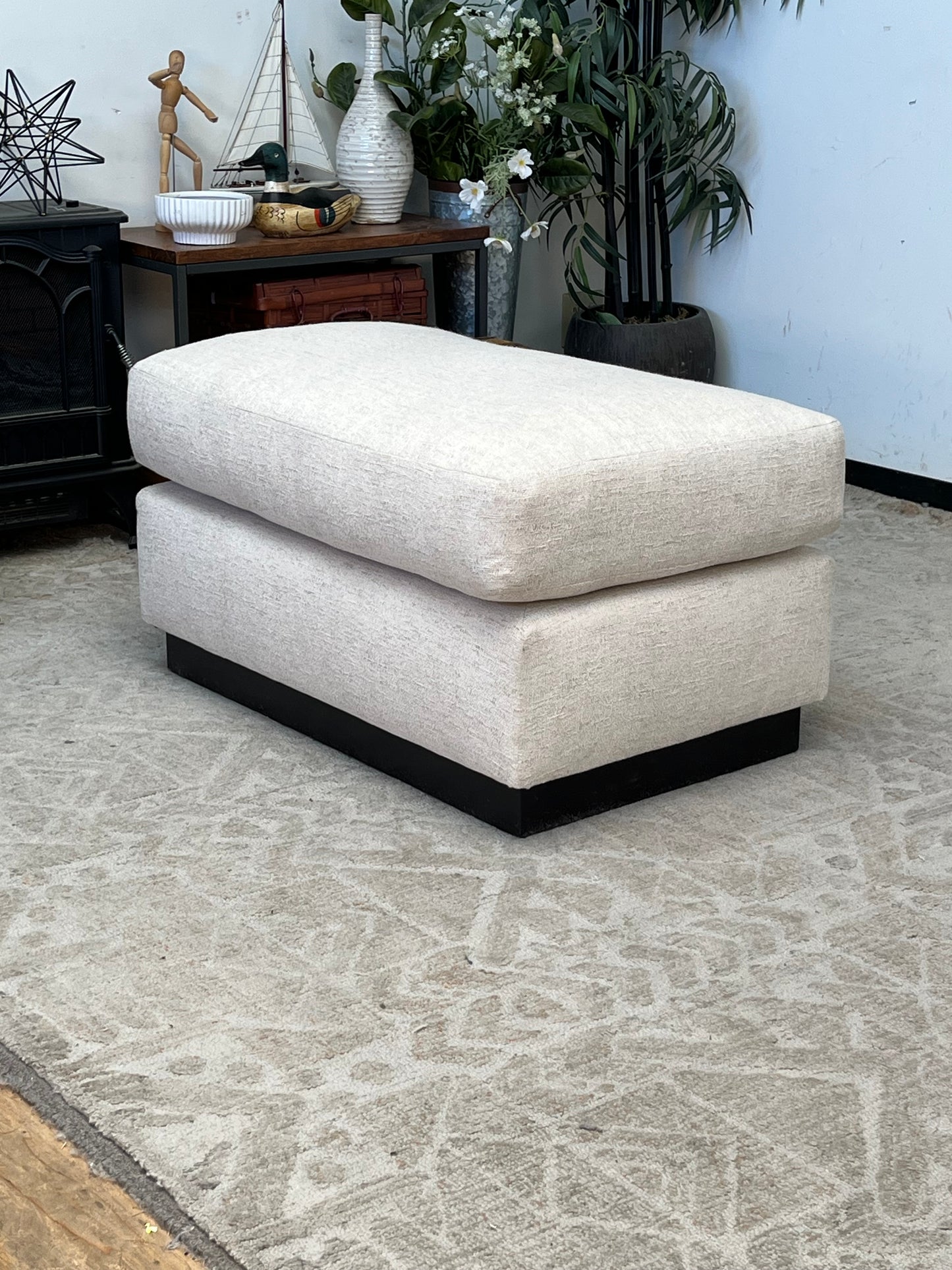 Kreiss Linen Beige Ottoman