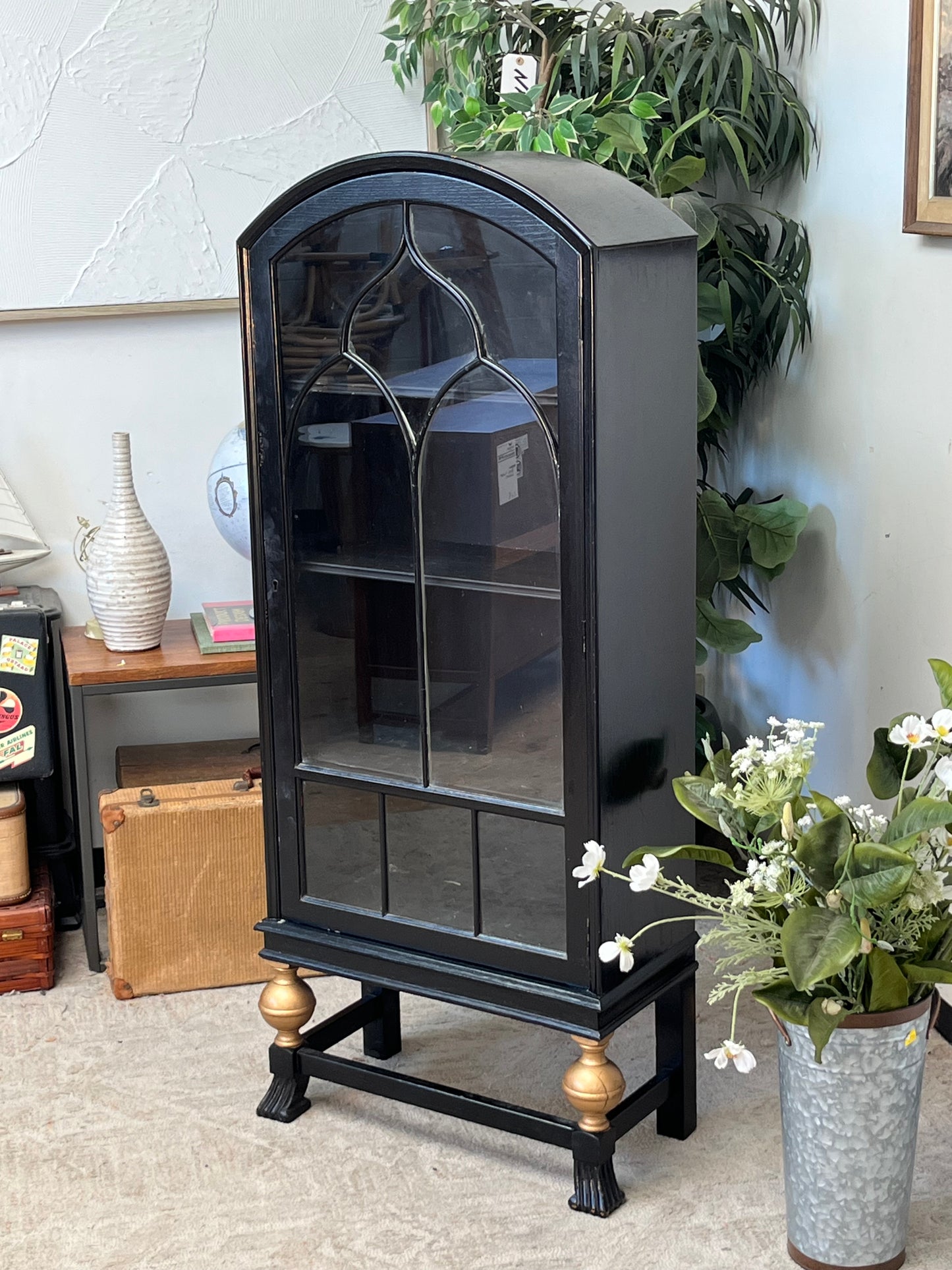 Antique Style Black China Hutch