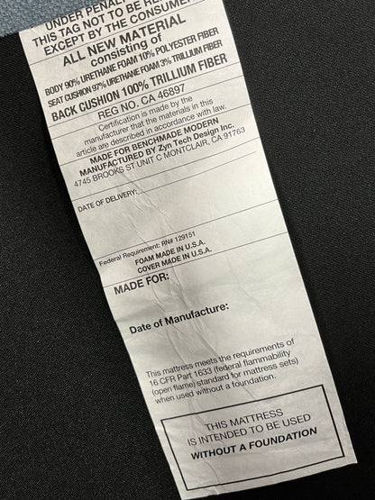 Benchmade Modern Left Arm Blue Linen Couch