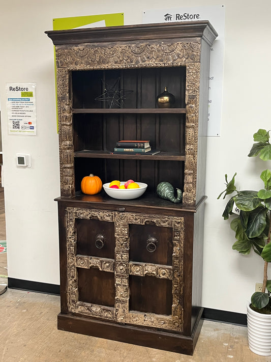 Hand Carved Bohemian Style Wooden Bookcase
