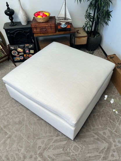 Modern White Linen Ottoman