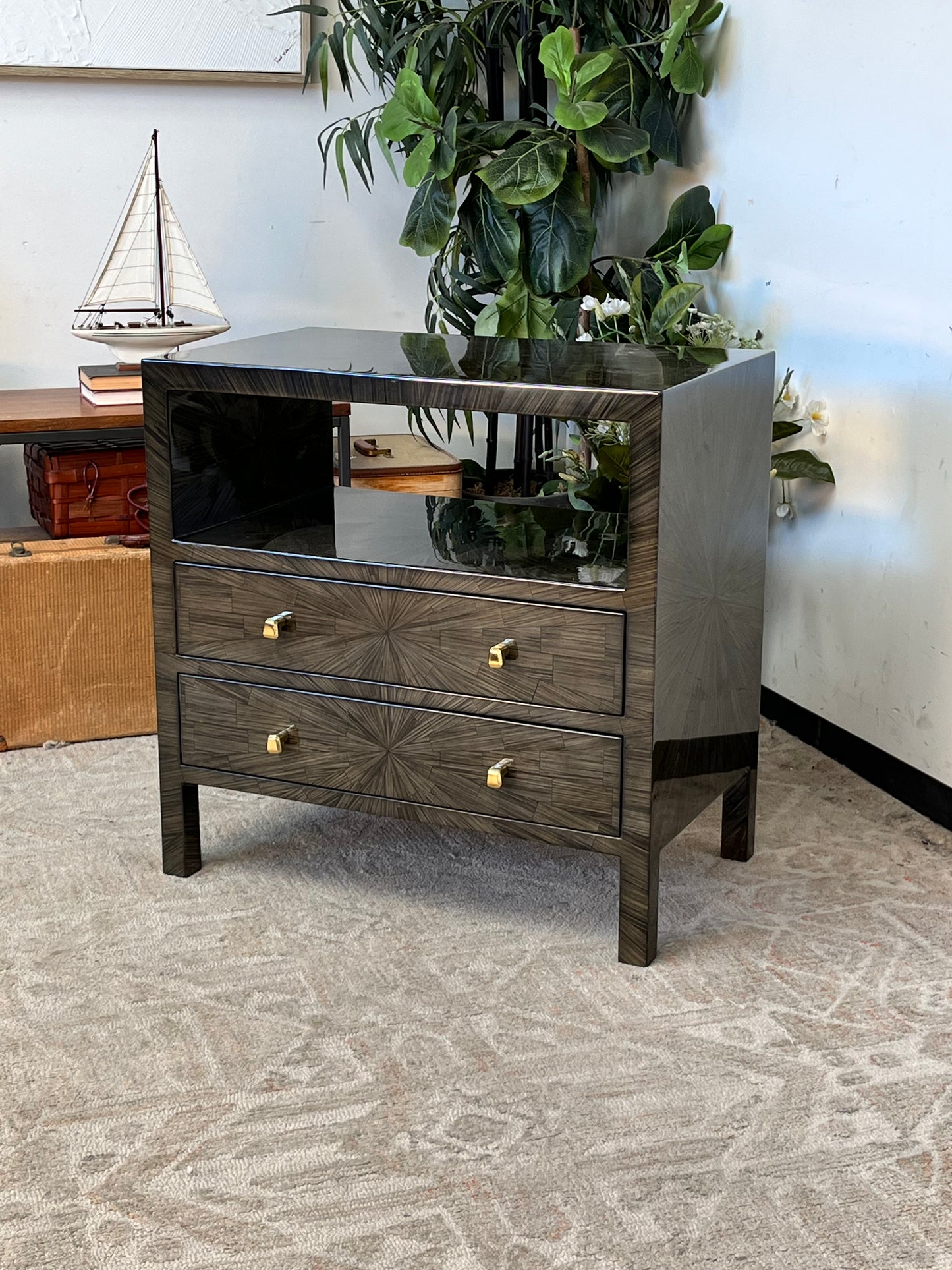 Modern Faux Horn Grey Nightstand