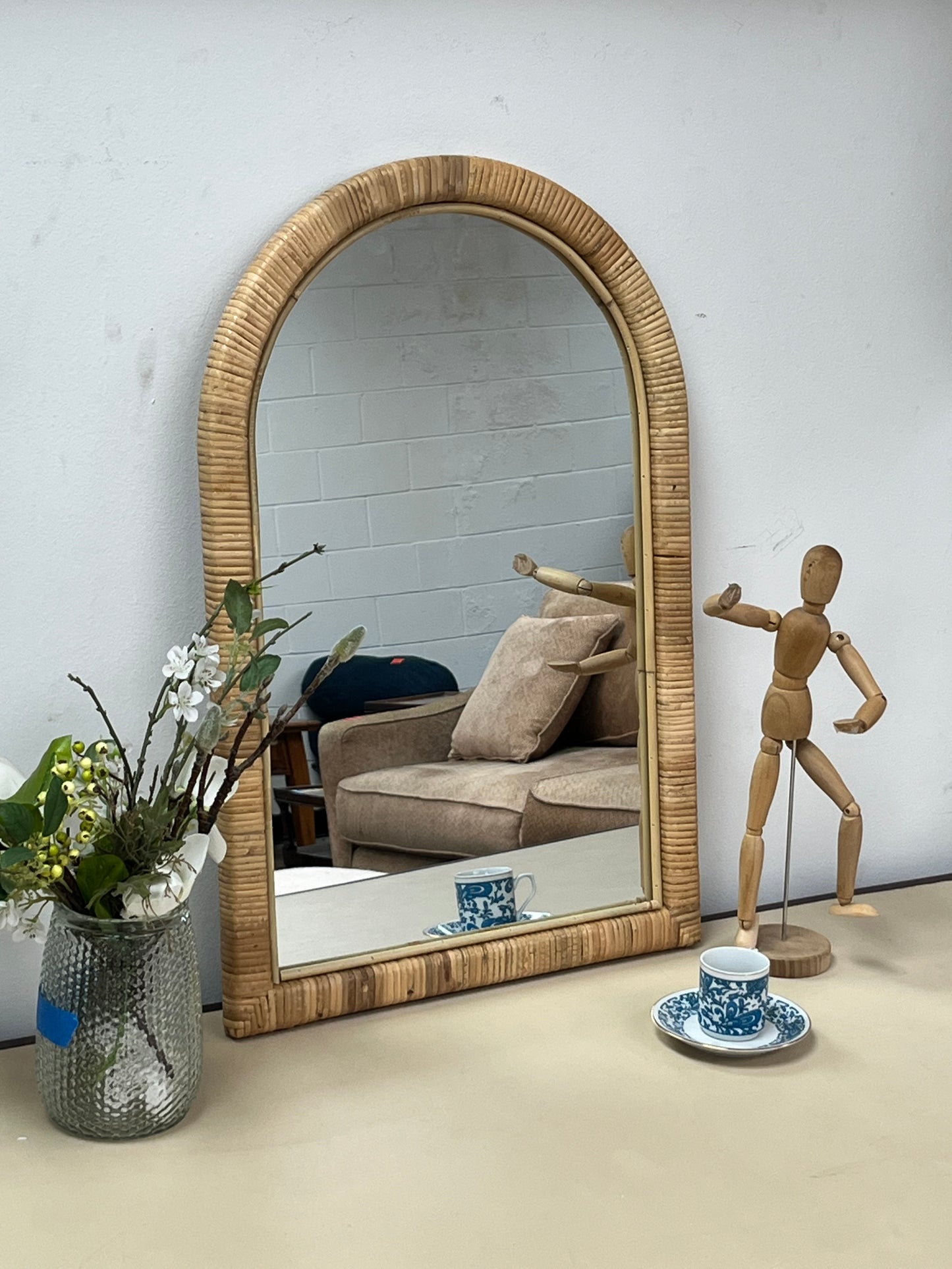 Natural Rattan Arched Mirror