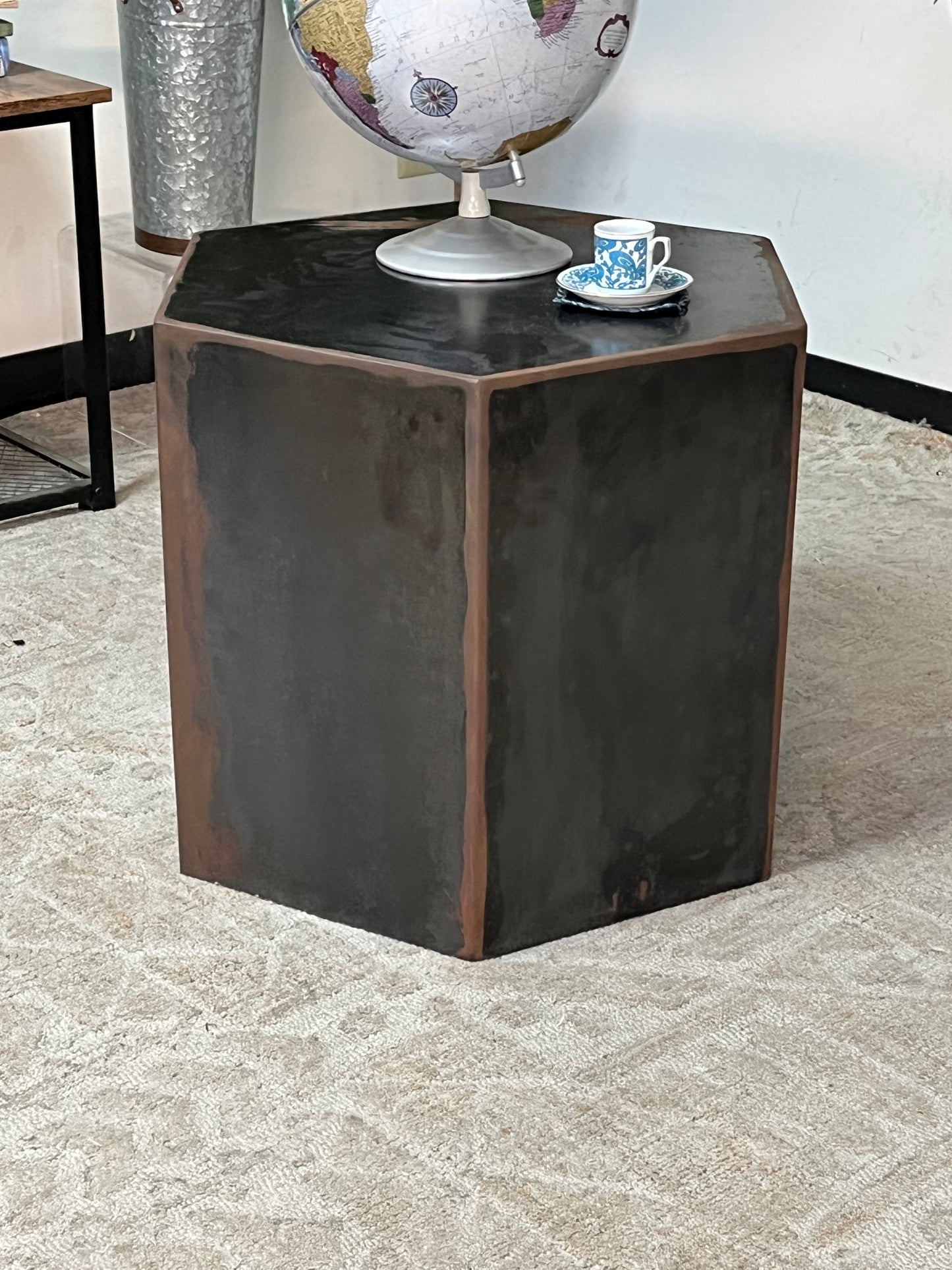 Modern Metal Hexagonal Black End Table