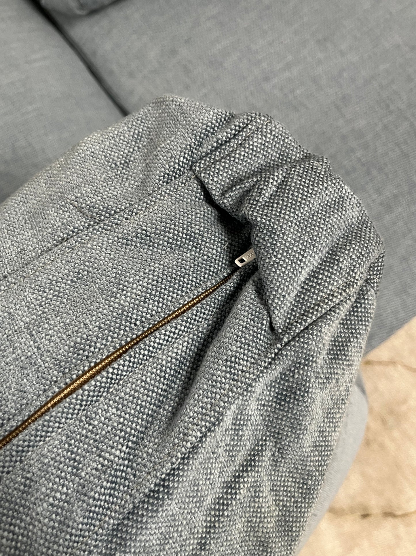 Benchmade Modern Left Arm Blue Linen Couch