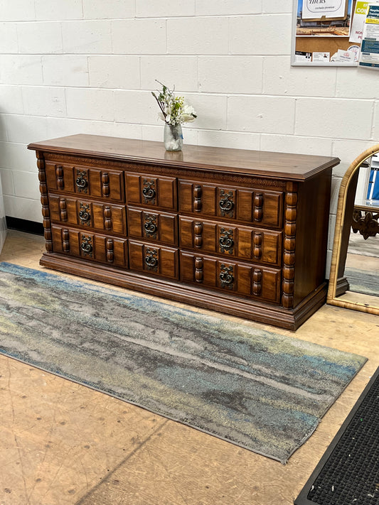 Vintage Wooden 9-Drawer Credenza
