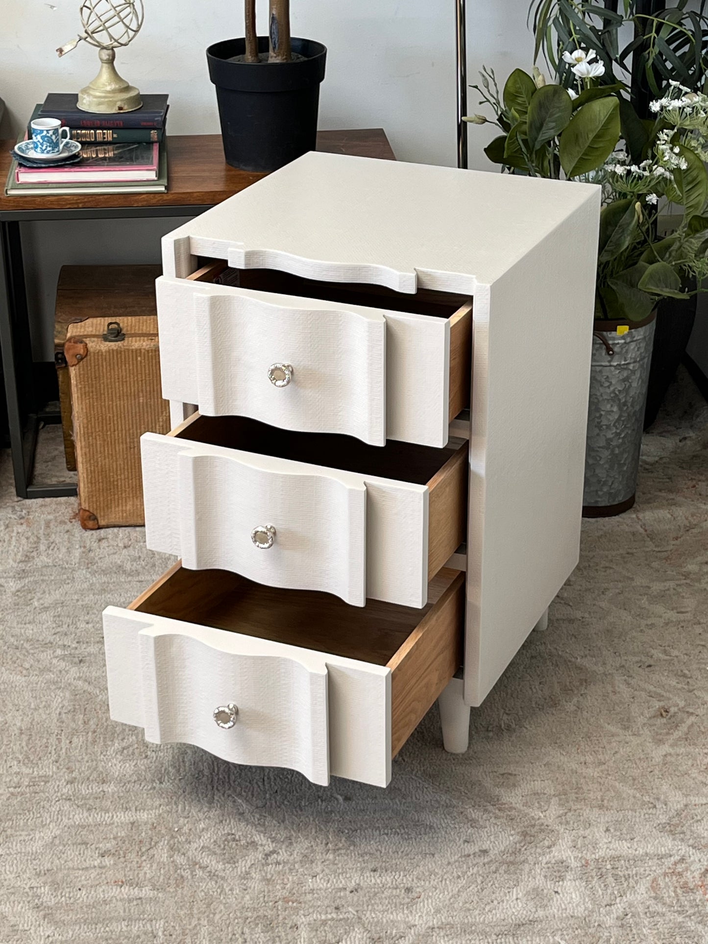 3-Drawer Faux Raffia Nightstand