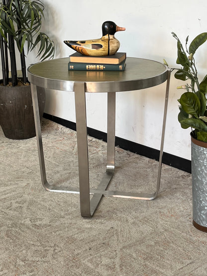 Modern Metal Round Side Table w/ Green Top