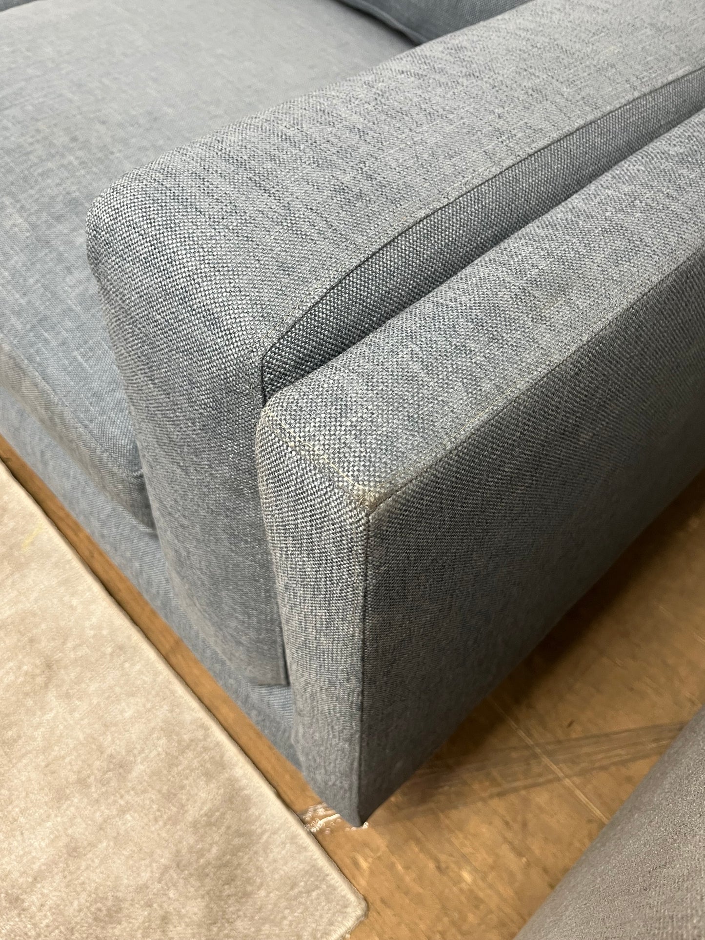 Benchmade Modern Left Arm Blue Linen Couch