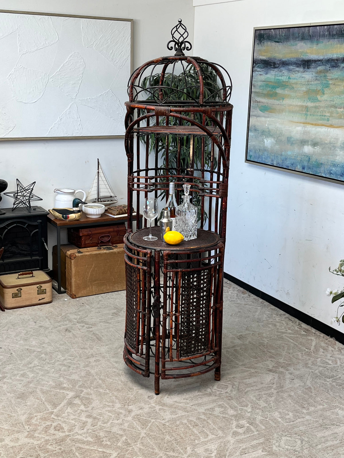Bamboo Birdcage Style Bar Cabinet
