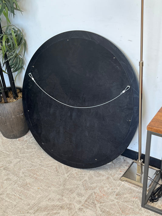 36" Round Black Wood Mirror