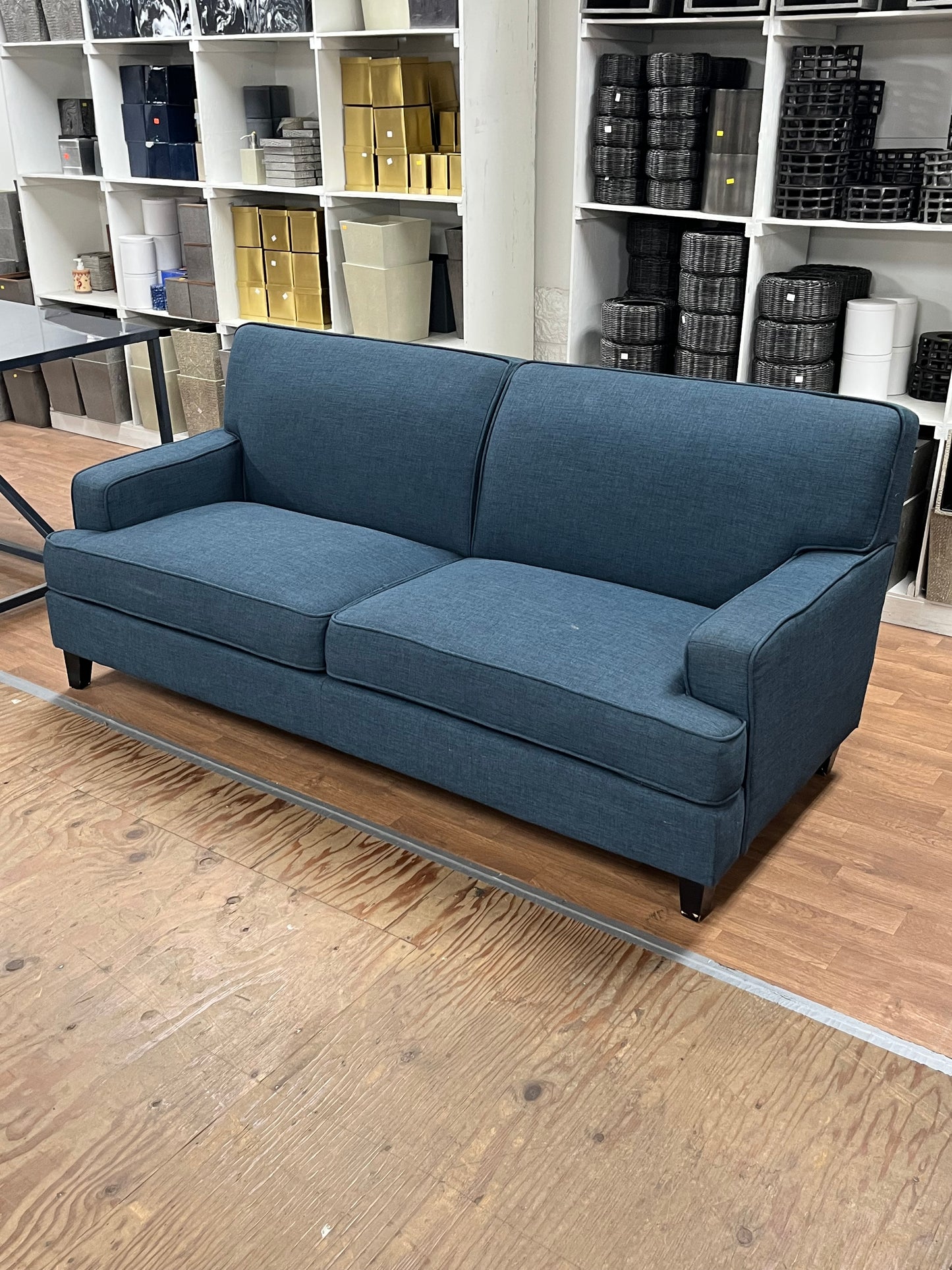 Modern Blue Linen Loveseat