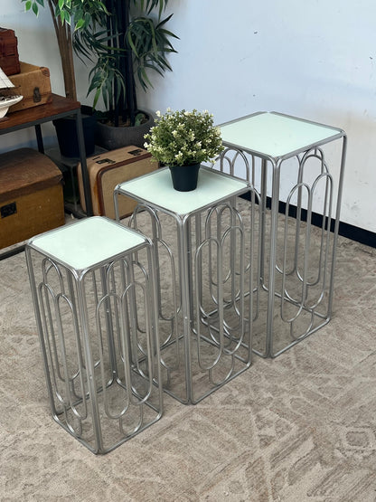 Modern Set Of 3 Metal Side Tables