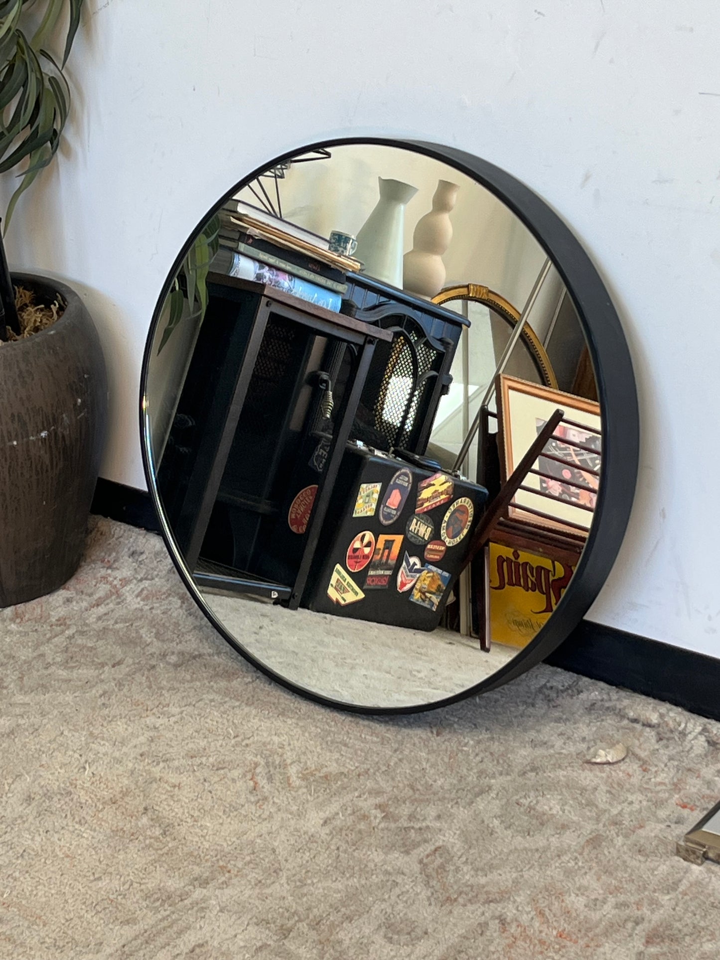 Modern Black 24" Rounded Metal Mirror