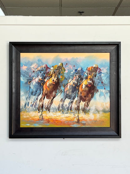 Anthony Veccio Signed Horse Race Painting