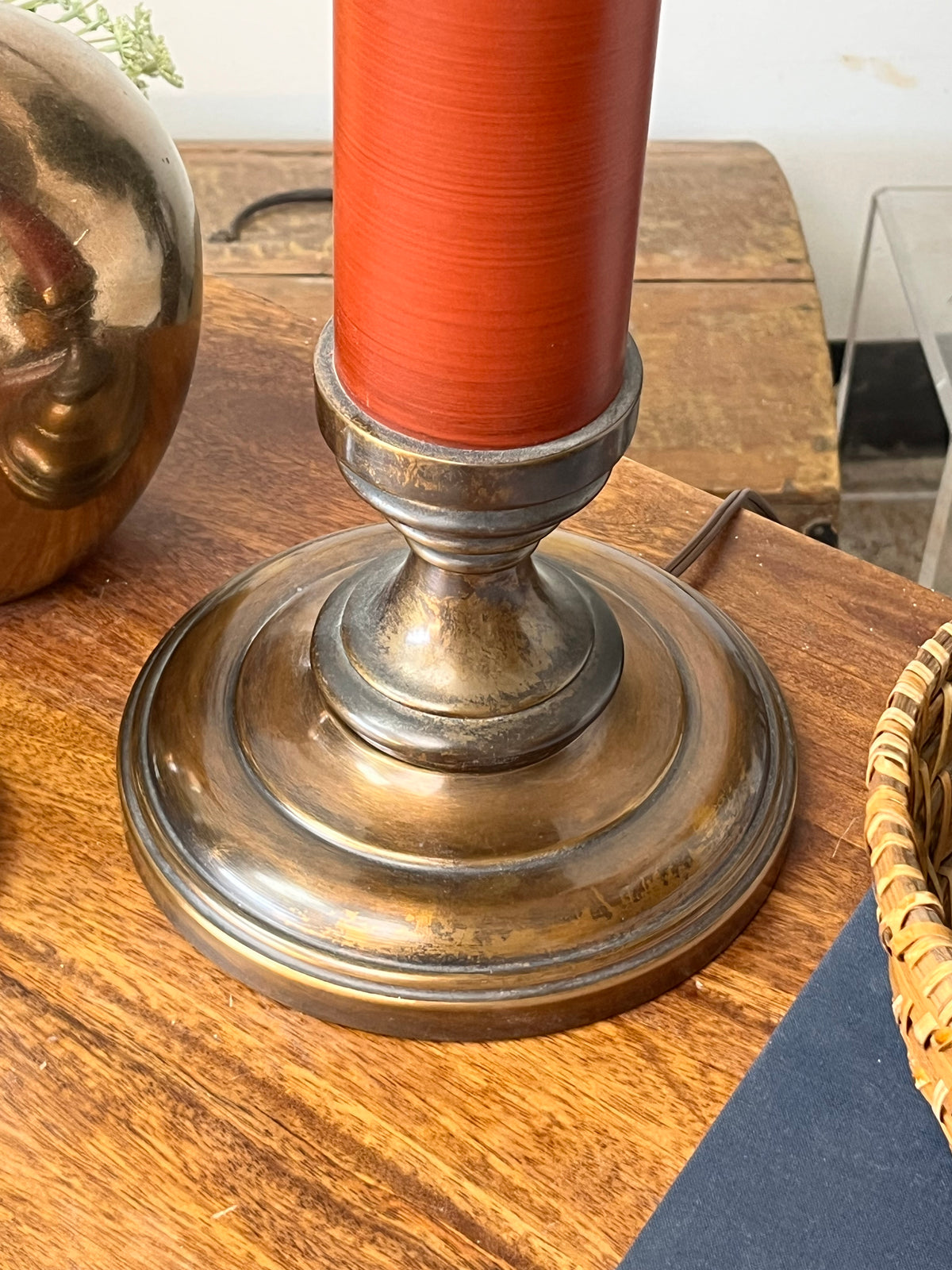 Vintage Red Brass Table Lamp