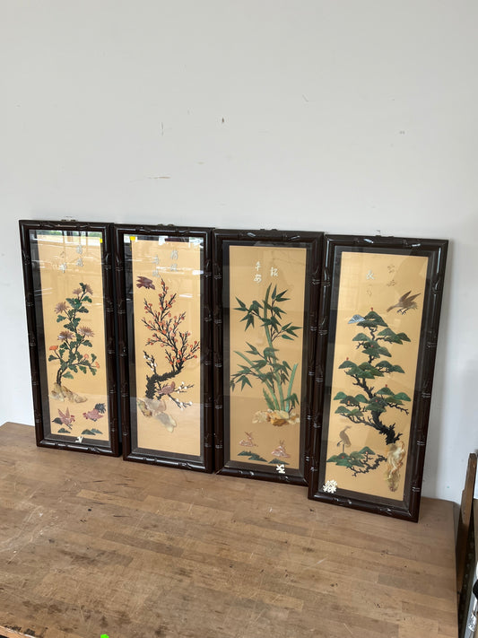 Chinese Wall Panel Decor With Glass Set of 4