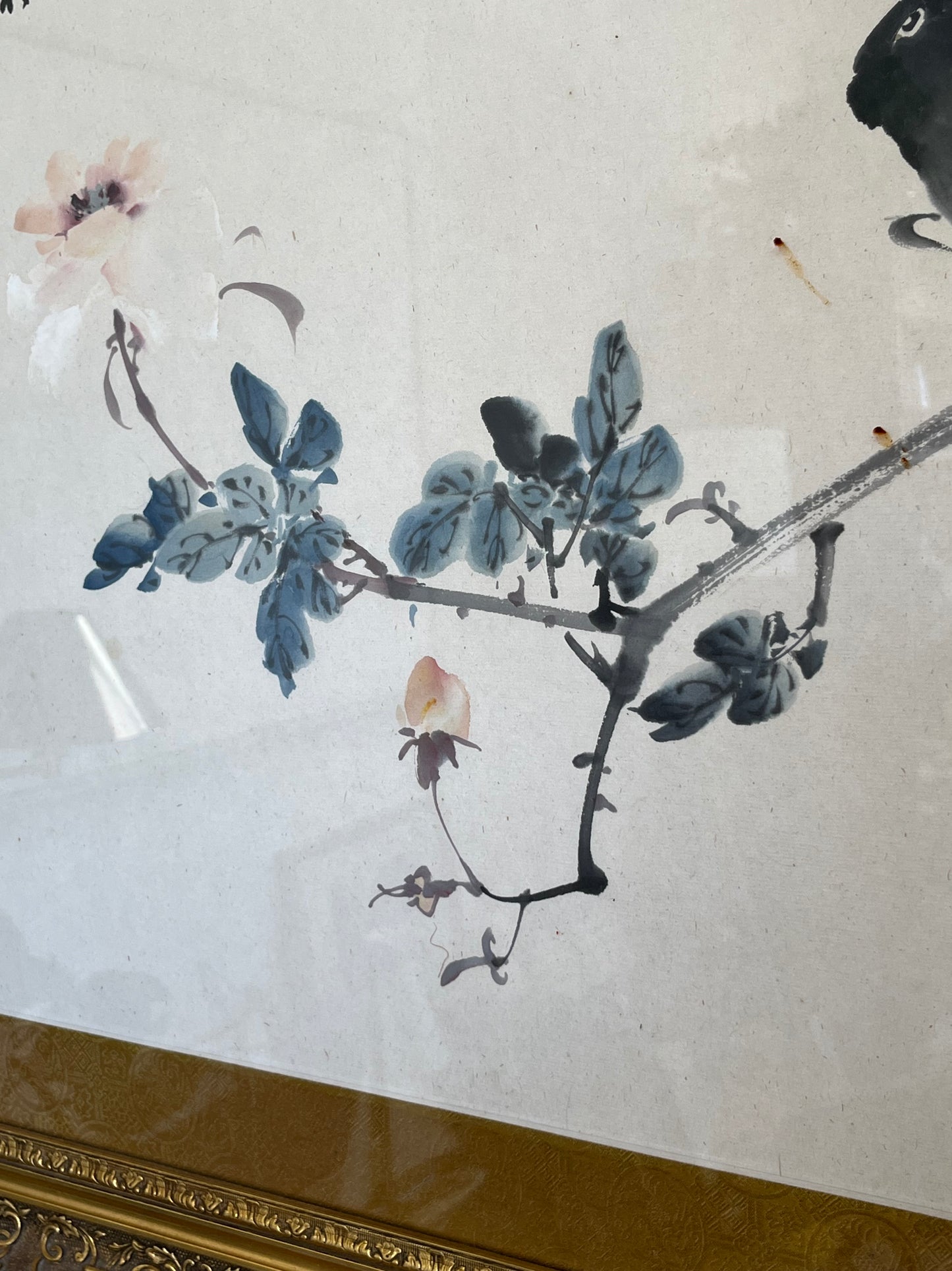 Asian Style Framed Watercolor Blossoms