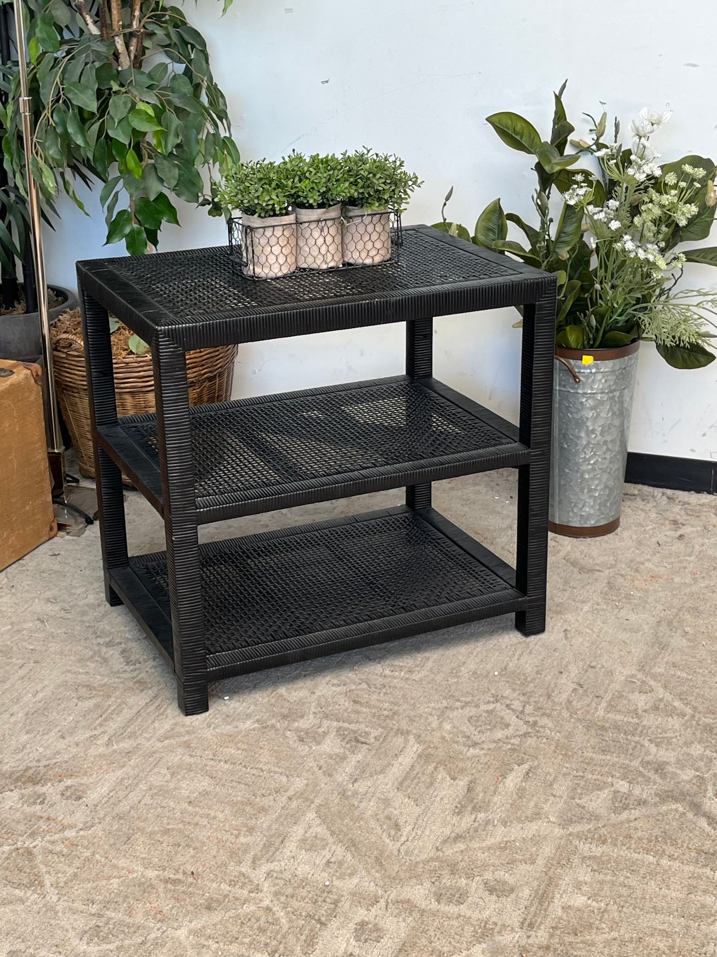 Modern Black Rattan Side Table