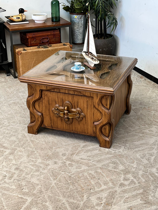 Vintage Carved Glasstop Sidetable