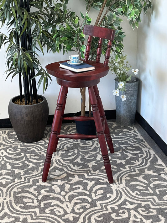 Red Wooden Swivel Stool