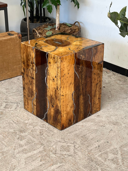 Rustic Wooden Cube Side Table