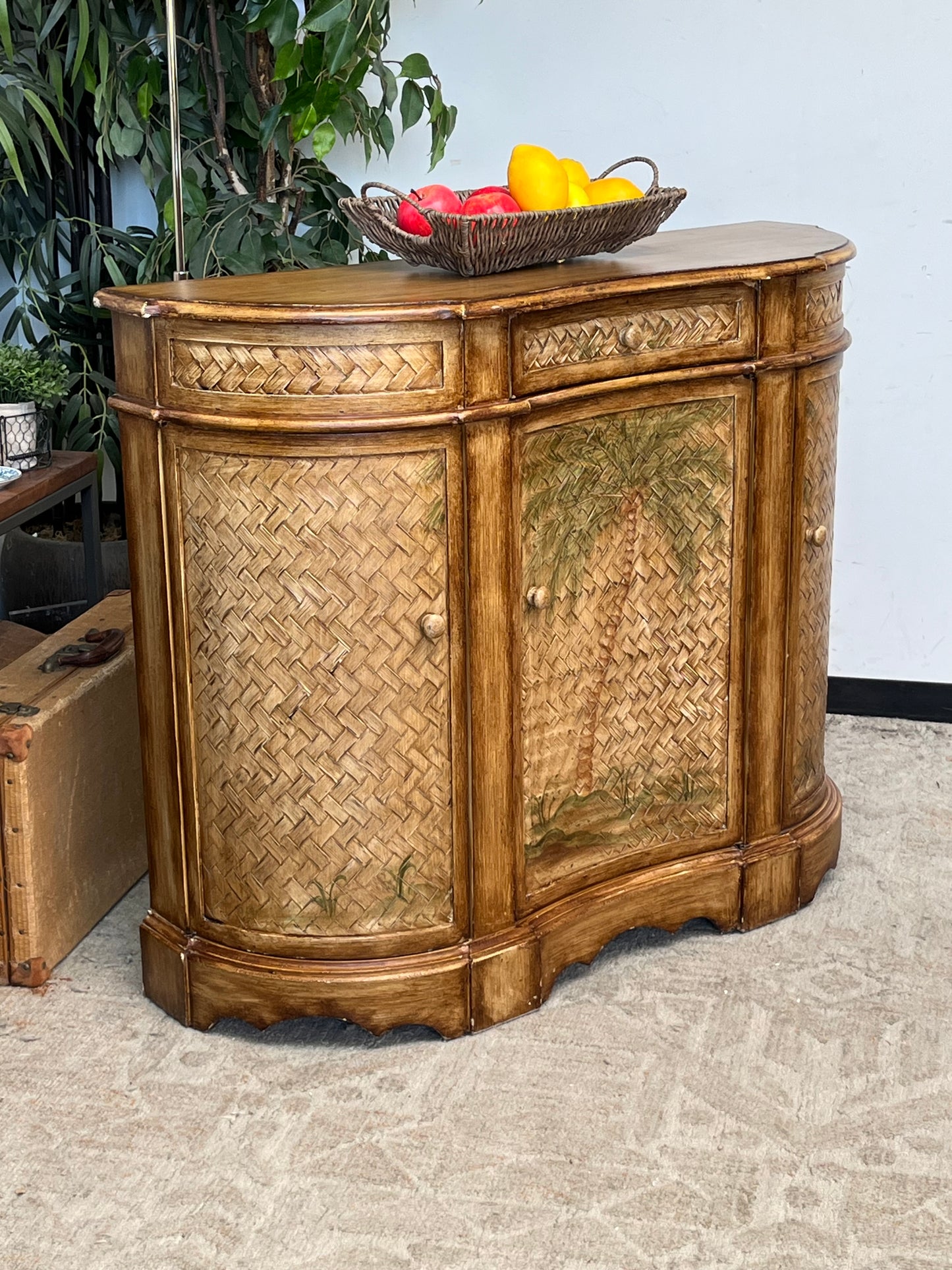 Wicker Half Moon Buffet Cabinet