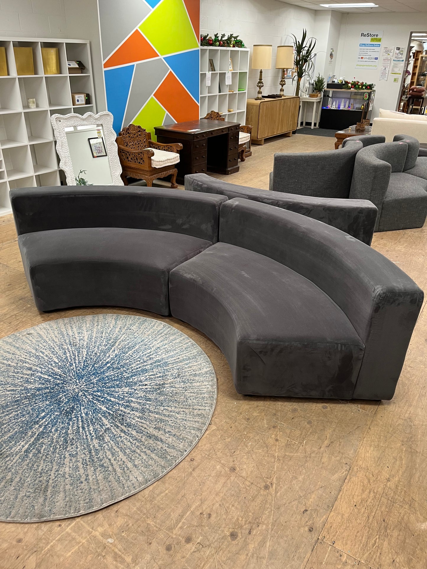 Modular Suede Rounded Sectional Seat