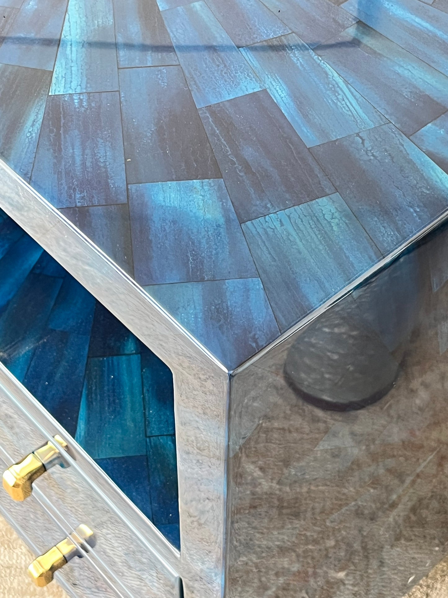 Modern Faux Horn Blue End Table