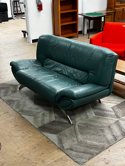 Post Modern Green Leather Loveseat