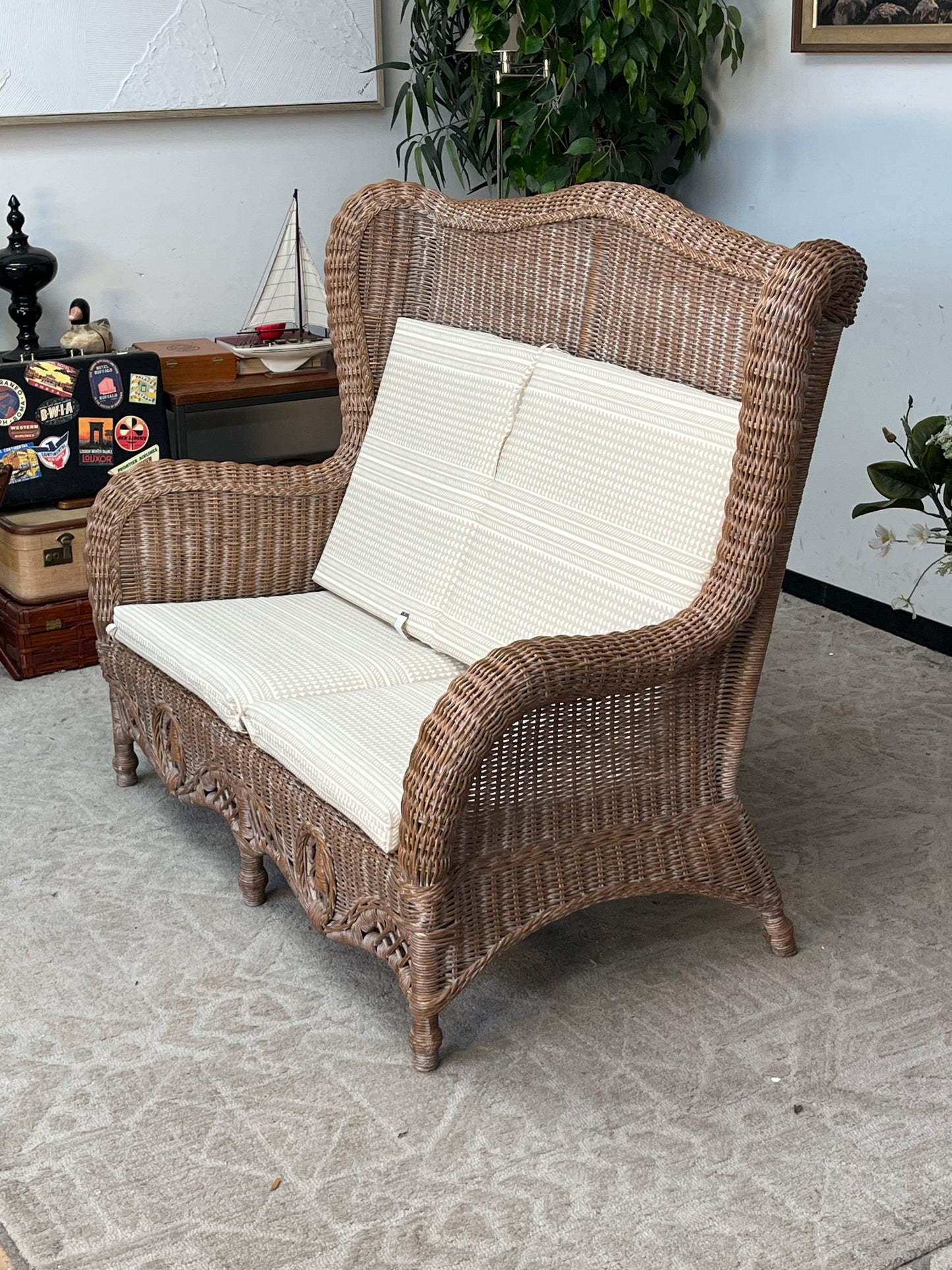 Outdoor Rattan Loveseat w/ Cushions