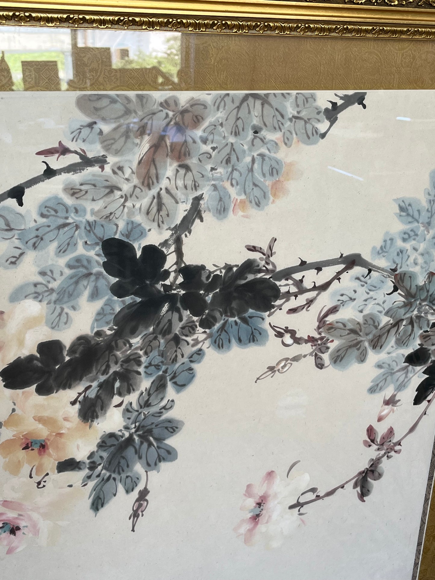 Asian Style Framed Watercolor Blossoms