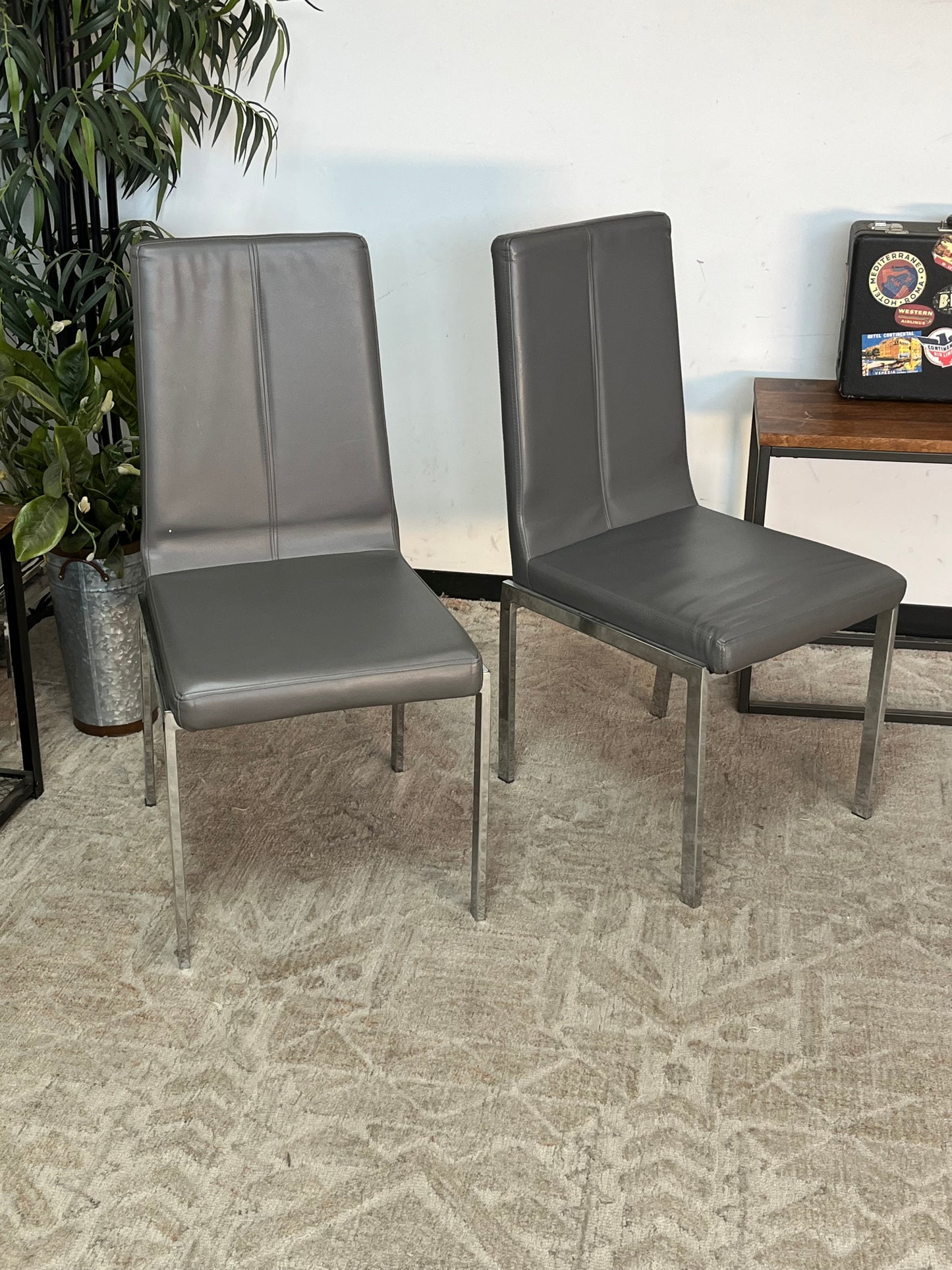 Modern Faux Leather Gray Chairs Set of 2