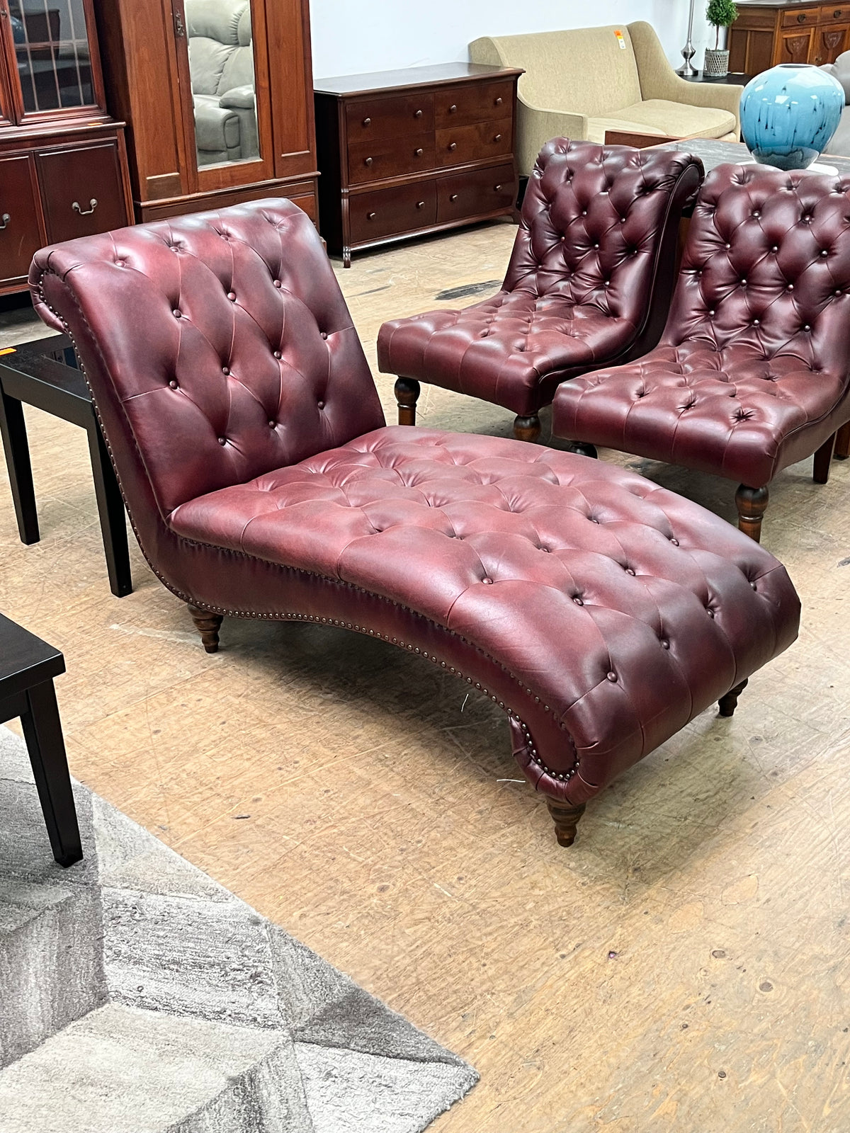 Faux Leather Tufted Club Chaise