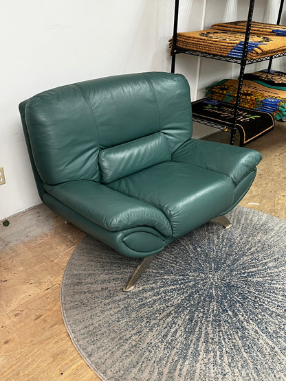 Post Modern Green Leather Armchair