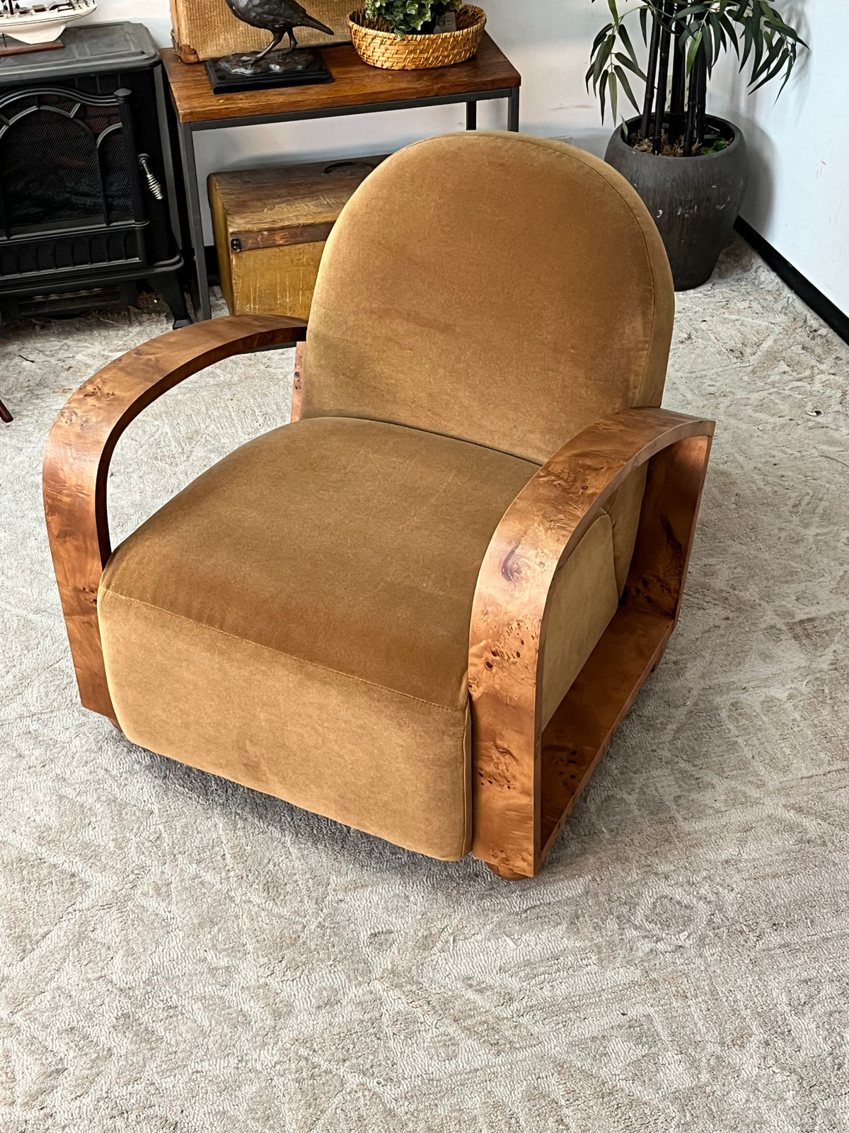 Modern Wooden Frame Linen Armchair