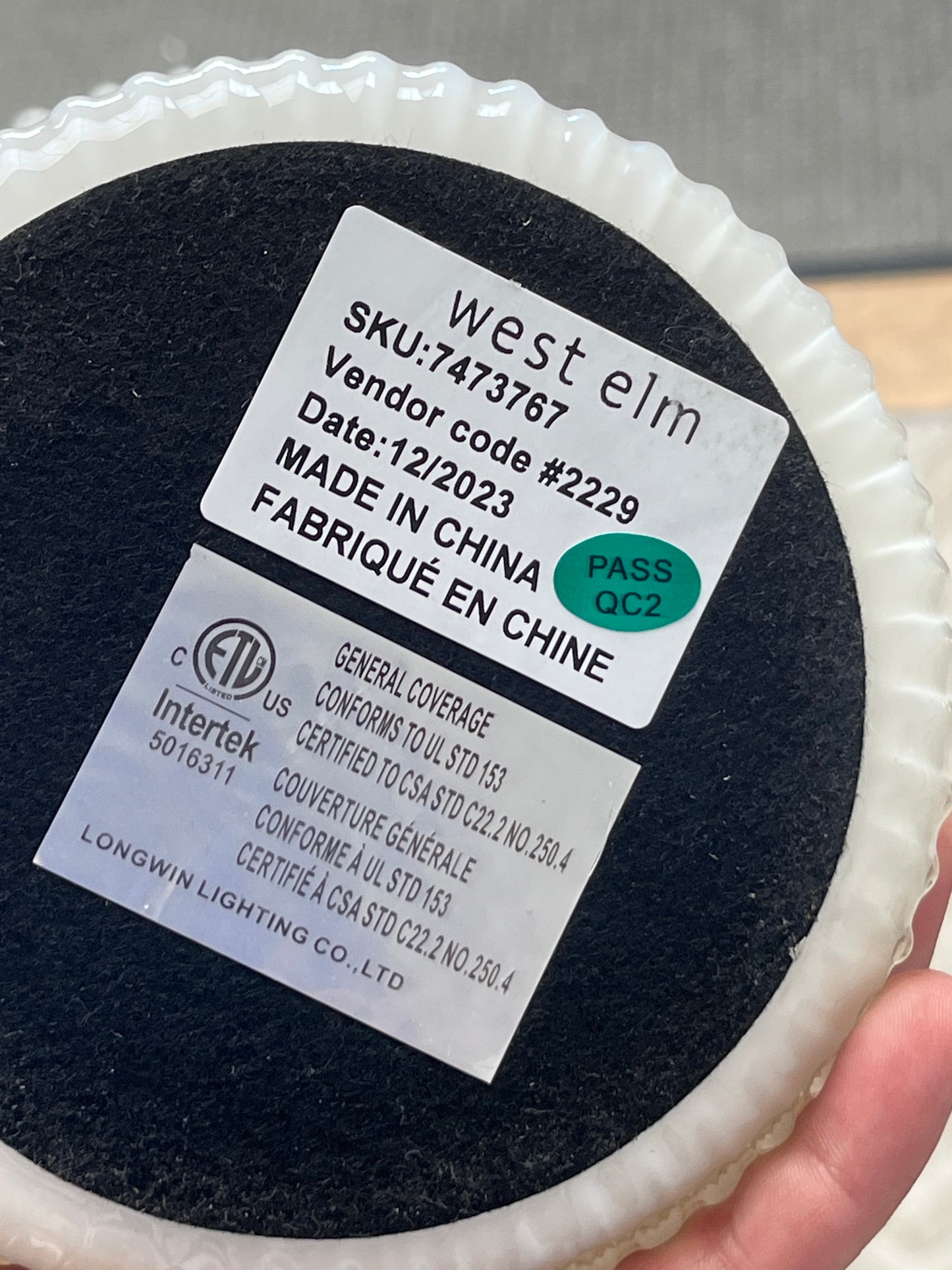 West Elm Ribbed Glass Shell Lamp