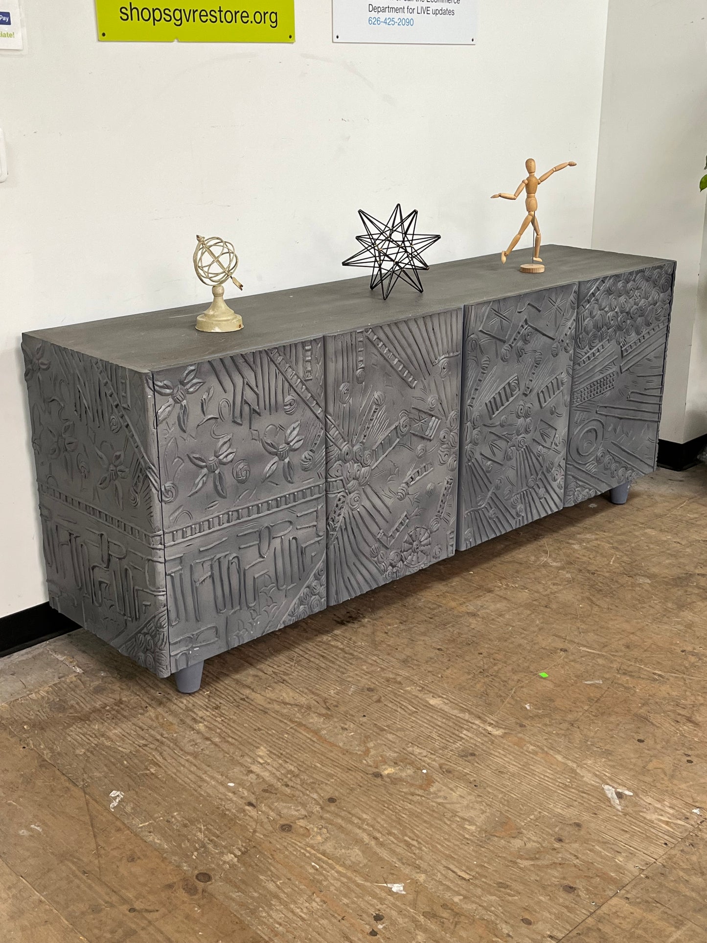 Artisan Style Wooden Grey Credenza