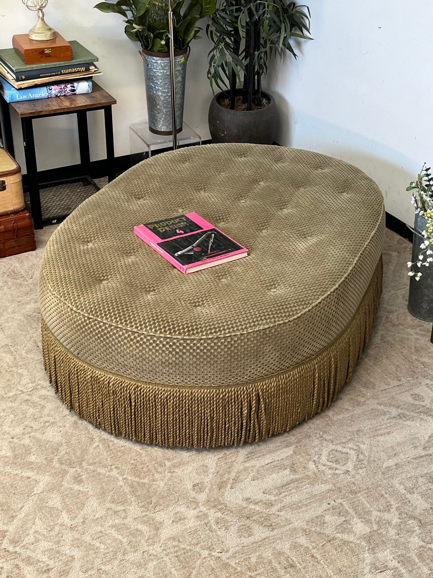 Henredon Oval Shaped Linen Ottoman
