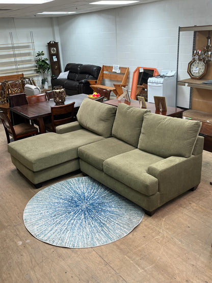 Living Spaces Modern Linen Green Sectional Couch